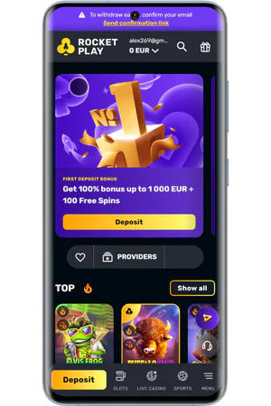 RocketPlay mobil startsida