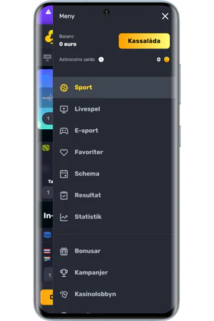 RocketPlay mobil meny