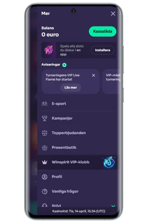 Winspirit mobil meny