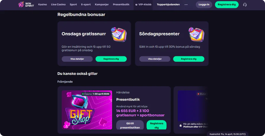 Återkommande bonusar Winspirit