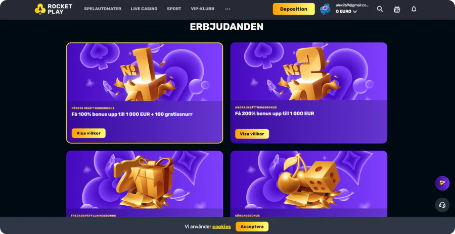 RocketPlay välkomstbonusar